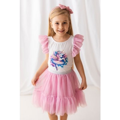 Lily Grey dívčí šaty s tylovým rukávem květy – Sleviste.cz