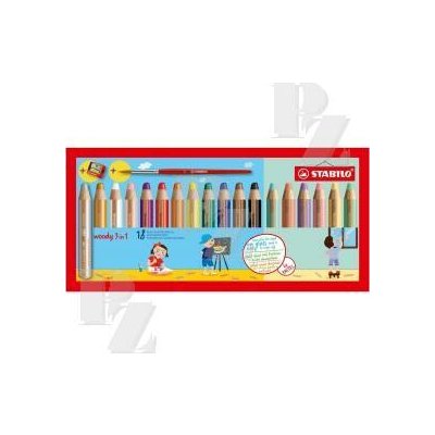 STABILO Barevná pastelka Woody 3v1 pastelka vodovka voskovka 18ks + ořezávátko – Hledejceny.cz