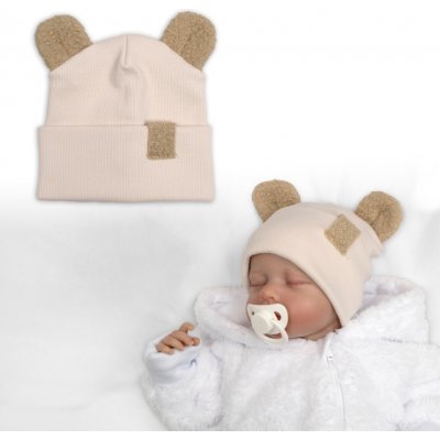 Baby Nellys Dvouvrstvá žebrovaná čepička s oušky boucle medvídek béžová – Hledejceny.cz