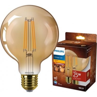 Philips LED filament žárovka E27 G95 3,1W 25W 250lm 1800K nestmívatelná, jantarová – Hledejceny.cz