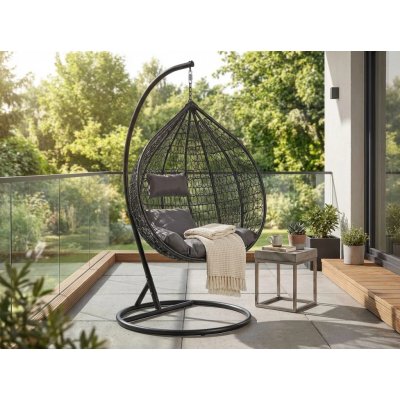 Textilomanie Černé závěsné křeslo KOKON se stojanem šedý polštář – Hledejceny.cz