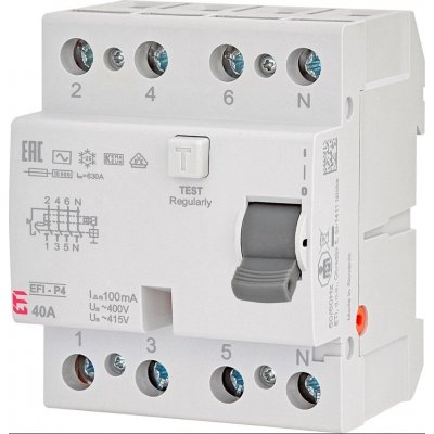 ETI EFI-P4 AC 40/0,1 4P, 40A, 100mA, 10kA, typ: AC – HobbyKompas.cz