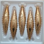 Vánoční skleněné ozdoby Rakety zlaté 14x3cm, zlatý mat, dekor hvězd, 5ks – Zboží Dáma