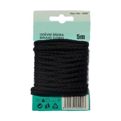 Šňůra oděvní PES 4mm/5m barva 54 černá – Zboží Mobilmania