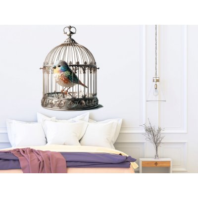 Nalepte.cz samolepka na zeď arch, rozměry Klec s ptáčkem, rozměry 15 x 20 cm – Hledejceny.cz