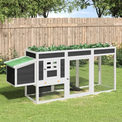 vidaXL Kurník s výběhem šedo-bílý 204 × 50 × 84 cm masivní borové dřevo 9799.172237 – Sleviste.cz