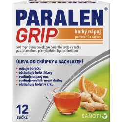 Lék volně prodejný PARALEN GRIP HORKÝ NÁPOJ POMERANČ A ZÁZVOR POR 500MG/10MG POR PLV SOL SCC 12