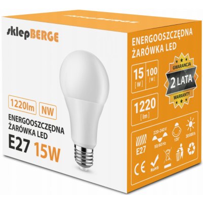 BERGE LED žárovka E27 - 15W - 1500Lm - neutrální bílá MZ0207 – Zboží Živě