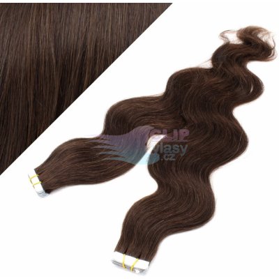 Vlnité Tape in 60cm vlasy REMY tmavě hnědá #2 – Sleviste.cz