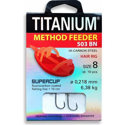 Titaniumm Method Feeder návazec s očkem 10 cm 10 ks průměr 0,218 mm velikost 8 Typ háčku 502BM – Zboží Mobilmania