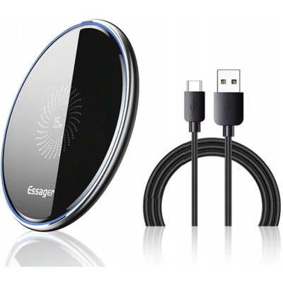 AppleMix Bezdrátová nabíječka / nabíjecí podložka Qi ESSAGER 15W - USB-C - hliníková - černá – Zboží Živě