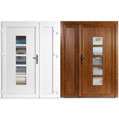 OknaDvereNaMiru.cz Dvoukřídlé vchodové dveře Lucy + plný panel zlatý dub-bílá levé 150 x 200 cm – Hledejceny.cz