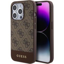 Guess PU 4G Stripe MagSafe iPhone 15 Pro Max hnědé