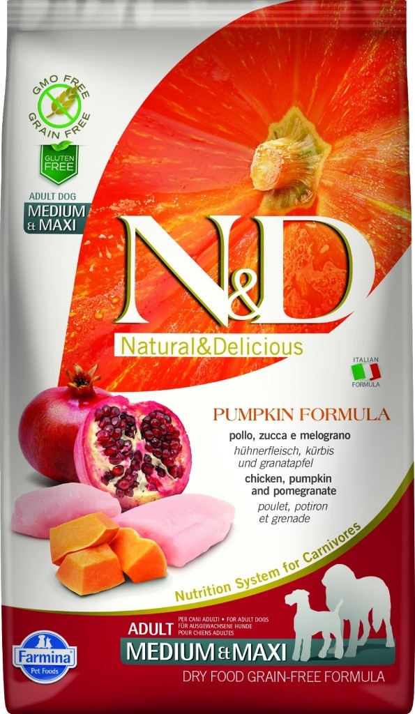 N&D Pumpkin Dog Adult Medium & Maxi Grain Free Chicken & Pomegranate 3 x 12 kg