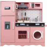 Derrson dřevěná kuchyňka XXL interaktivní růžová s pračkou a ledničkou – Zboží Dáma