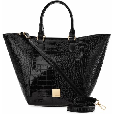 Monnari Lakovaná dámská kabelka velký trapézový kufřík shopper s reliéfním vzorem kůže croco černá