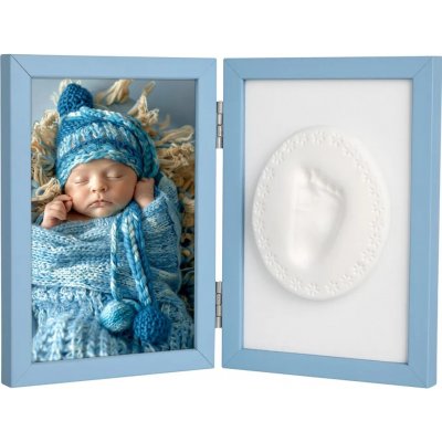 Tiny Memories Sada na otisk miminka -dvojitý rámeček s modelínou pro otisk ručičky nebo nožičky, modrý – Sleviste.cz