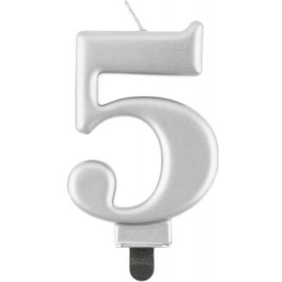 GoDan Narozeninová svíčka na dort 5 metalická stříbrná 8 cm – Zboží Dáma