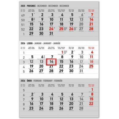Nástěnný 3měsíční standard šedá s českými jmény 2026 – Zboží Dáma