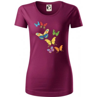 Barevní motýli Dámské triko z organické bavlny Origin GOTS Fuchsiová – Sleviste.cz