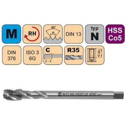 NÁSTROJE CZ Závitník strojní M16x2 ISO3 HSSCo5 DIN 376 RSP35 - 4050 - CZZ4050-M16-ISO3 – Hledejceny.cz
