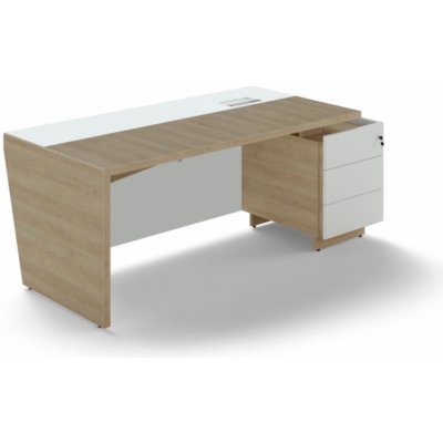 Lenza Trevix Psací stůl - 200,5 x 90 cm, pravý, dub pískový/bílý lesk – Zboží Mobilmania