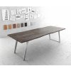 Jídelní stůl DELIFE Jídelní stůl Edge 260x100cm akácie platina nerezová ocel stříbrná šikmá