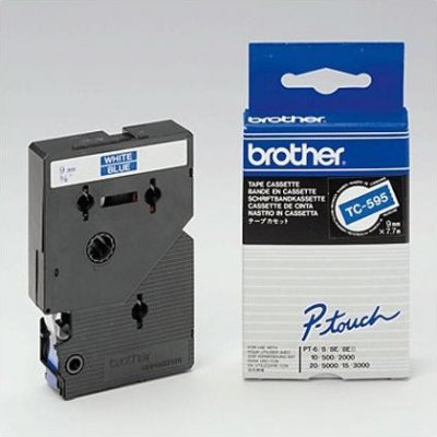 Brother TC-595, bílý tisk/modrý podklad, 7.7 m, 9mm – Hledejceny.cz