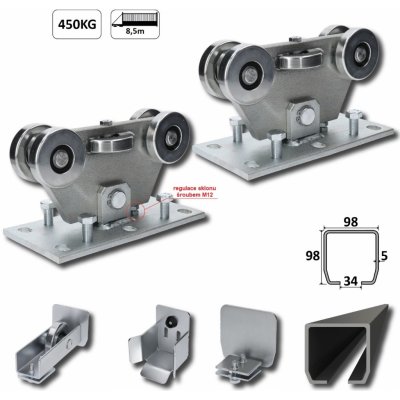 MEDIO-Klasik samonosný systém 98x98x5mm pro posuvné brány do 450kg / 8,5m otvor (C399M/Fe 1x 6m černý profil, C395M KLASIK 2ks, C396M 1ks, C397M 1ks), běžný provoz – Zboží Mobilmania