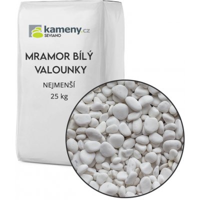 Kameny.cz Okrasné kameny mramor bílý valounky Vyberte si balení: 25 kg, Vyberte si velikostní frakci: Nejmenší – Zboží Dáma