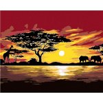 zuty Malování podle čísel Afrika žirafa a sloni 50 x 40 cm vypnuté plátno na rám