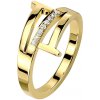 Prsteny Šperky Eshop Ocel 316L zlatý prsten trojitá linie ramen, řada čirých zirkonů T15.10