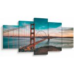 Obraz- Golden Gate, San Francisco (s hodinami), pětidílný 150x80 cm s hodinami – Hledejceny.cz