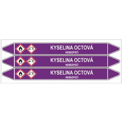 Značení potrubí, kyselina octová,3 ks, 355 × 37 mm