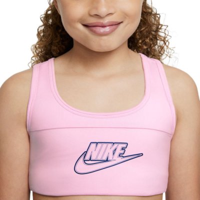 Nike Dri-Fit Swoosh Bra Futura G pink foam/blue void – Zboží Mobilmania