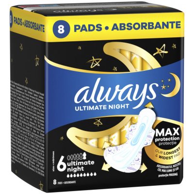 Always Ultimate Night hygienické vložky Vel. 6 s křidélky 8 ks – Hledejceny.cz