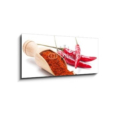 Obraz s hodinami 1D panorama - 120 x 50 cm - milled red chili pepper isolated on white mleté ??červené chilli papričky izolovaných na bílém – Zbozi.Blesk.cz