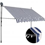 Greatstore Ručně zatahovací markýza s LED světlem 300 cm modrobílá – HobbyKompas.cz