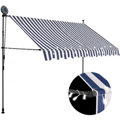 Greatstore Ručně zatahovací markýza s LED světlem 300 cm modrobílá – HobbyKompas.cz
