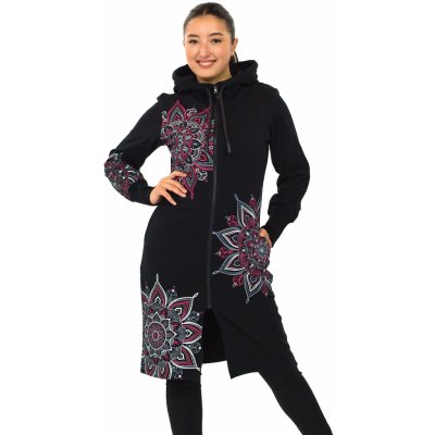 Himalife Prodloužená mikina na zip s kapucí Isa černá s červenou – Sleviste.cz