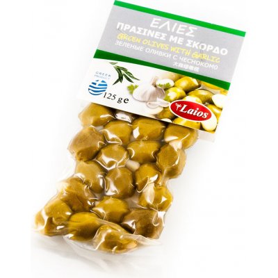 Laios zelené olivy bez pecky plněné česnekem vakuum 125 g