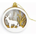 DECOLED Dřevěná vánoční ozdoba jelen a les 8,5 cm, k zavěšení, bílá zlatá stříbrná – Hledejceny.cz