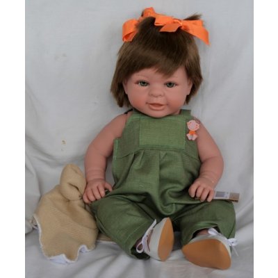 Lamagik Realistické miminko hnědovlasá holčička Paula v zelených kalhotech