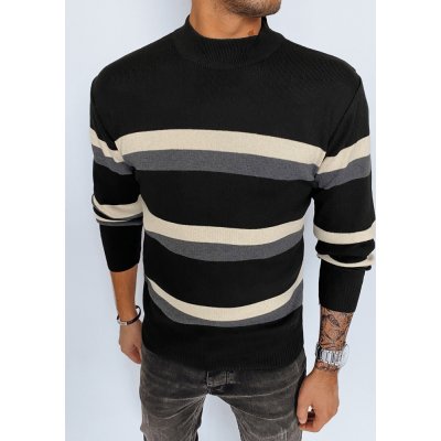 Basic pruhovaný pánský svetr s rolákem wx2127 černá/šedá/bílá – Zboží Mobilmania