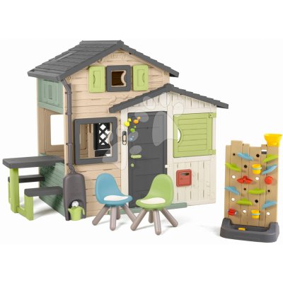 Smoby Domeček Přátel ekologický s posezením u hrací stěny v natur hnědých barvách Friends House Evo Playhouse Green – Sleviste.cz