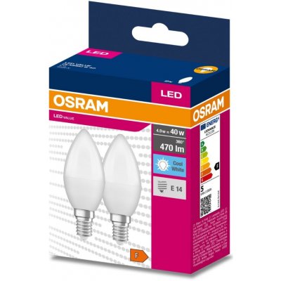 Osram 2PAK LED žárovka LED E14 B35 4,9W = 40W 470lm 4000K Neutrální bílá 200° VALUE OSRVALU7211 – Hledejceny.cz