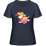 MyMate Prodloužené Triko MY120 Design se srdíčkem a psem Navy / Heather Navy – Sleviste.cz