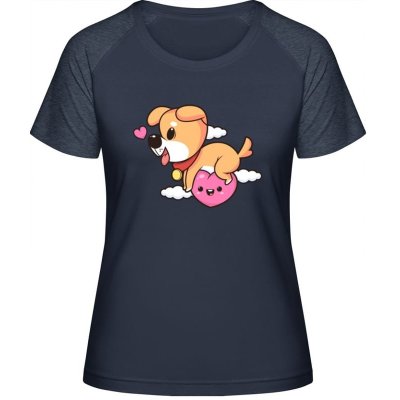 MyMate Prodloužené Triko MY120 Design se srdíčkem a psem Navy / Heather Navy – Sleviste.cz