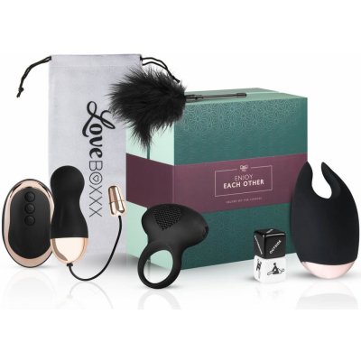 LoveBoxxx Romantic Couples Box vibrátor 9,5 cm + vibrační vajíčko 8 cm + kroužek na penis 7 cm + péřové dráždidlo 21 cm – Zboží Mobilmania