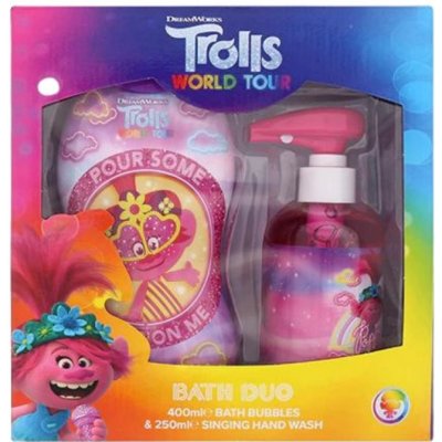 DreamWorks Trolls World Tour Bath pěna do koupele Pour Some Glitter On Me 400 ml + mýdlo na ruce Singing Poppy 250 ml dárková sada – Zbozi.Blesk.cz